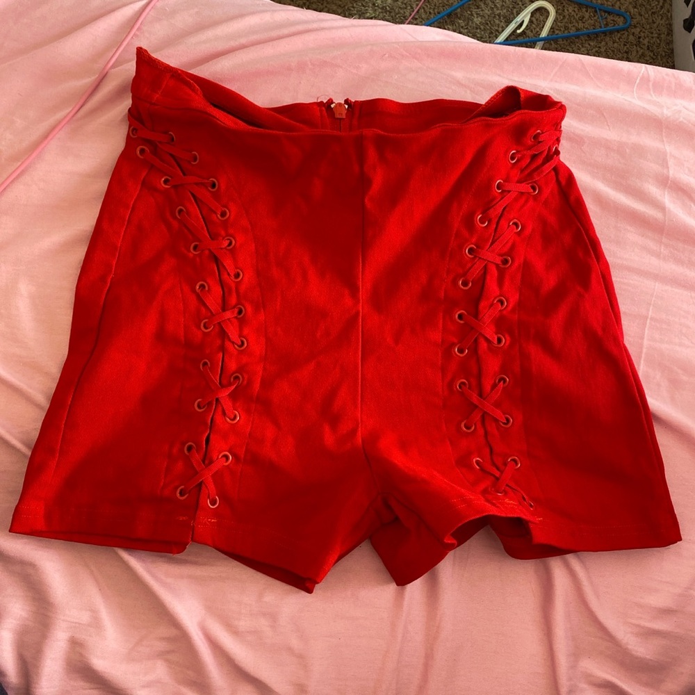 Red spirit Halloween women's ribbon corset stitched shorts stretchy